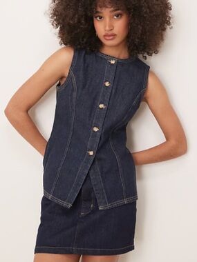 Abercrombie & Fitch Dark Indigo Denim Button-Front Vest